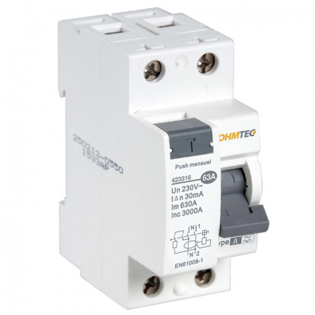 Interrupteur différentiel 1P+N 3kA, 63A type A