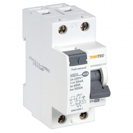 Interrupteur différentiel 1P+N 3kA, 40A type AC