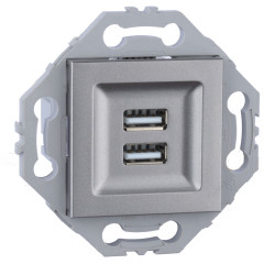 Double chargeur USB gris alu