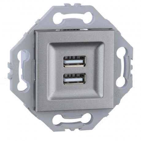Double chargeur USB gris alu