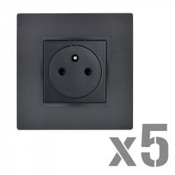 5 Prises 2P+T 16A affleurantes + 5 plaques anthracite
