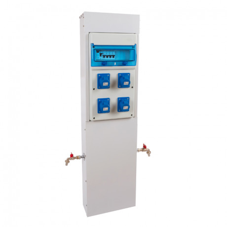 Borne de camping métallique avec 4 prises 10A + 2 robinets